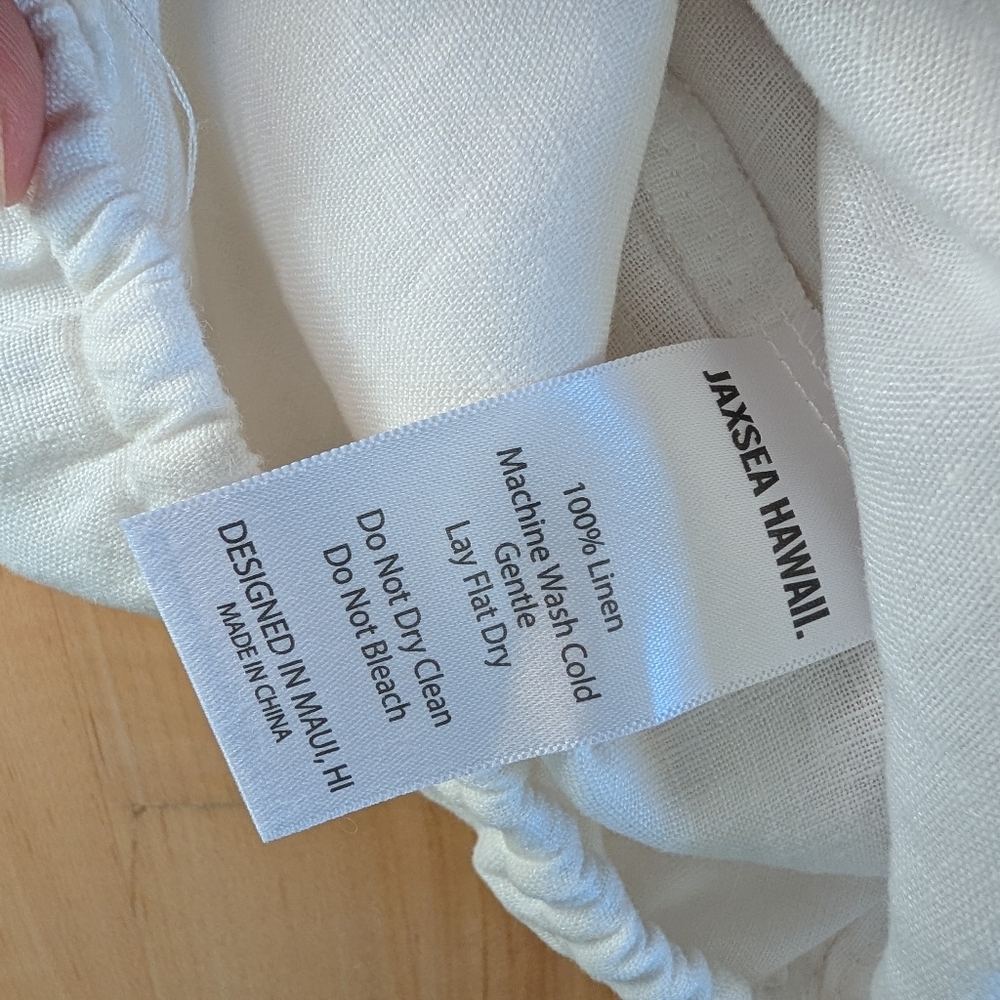 Jaxsea Hawaii White Linen Wide Leg Drawstring Resort Pants Size Small - Picture 10 of 10